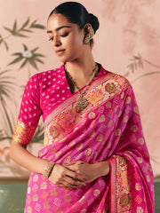Desirable Pink Weaving Work Silk Bridal Saree With Blouse