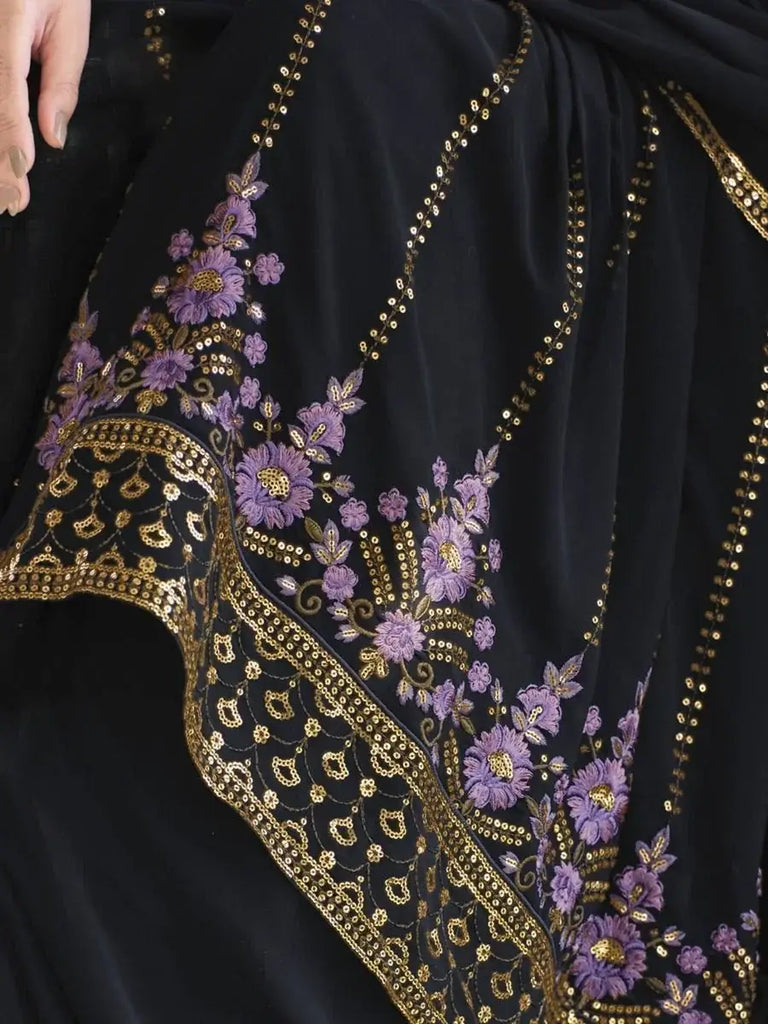 Traditional Dark Blue Embroidered Georgette Festival Wear Palzzo Suit