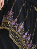 Traditional Dark Blue Embroidered Georgette Festival Wear Palzzo Suit