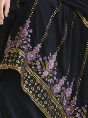 Traditional Dark Blue Embroidered Georgette Festival Wear Palzzo Suit