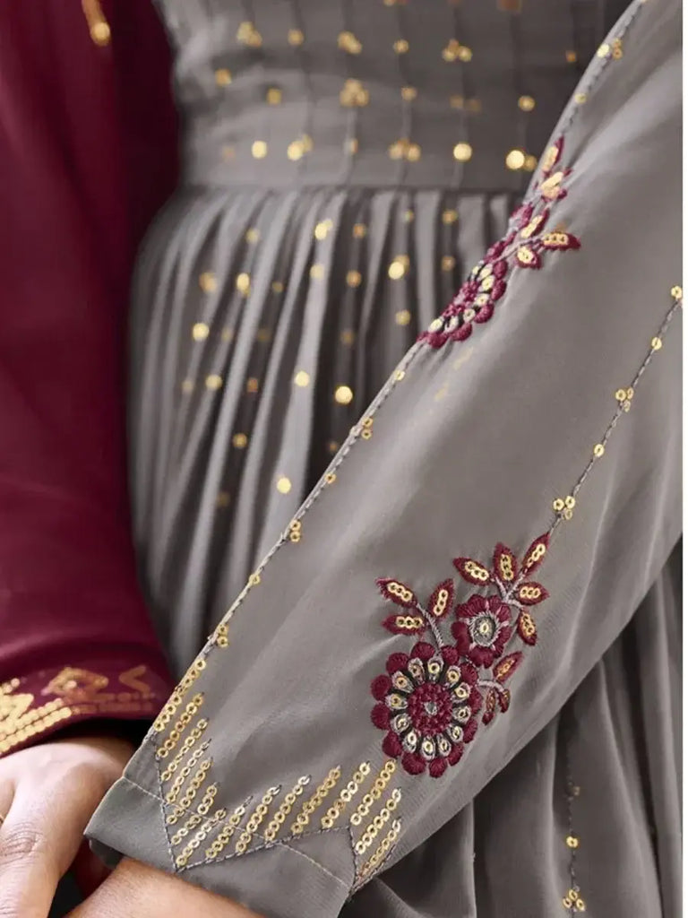 Classic Grey Embroidered Georgette Events Wear Palazzo Suit