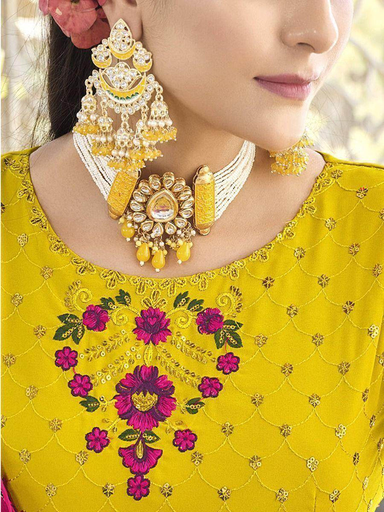 Glorious Yellow Embroidered Georgette Occasion Wear Palazzo Suit