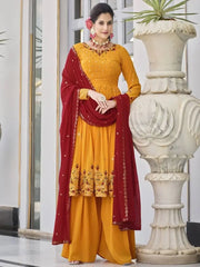 Ravishing Mustard Sequins Georgette Ceremony Wear Salwar Kameez