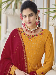 Ravishing Mustard Sequins Georgette Ceremony Wear Salwar Kameez