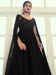 Capricious Black Sequins Work Georgette Ready-Made Party Wear Gown