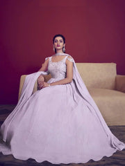 Tantalizing Lilac Sequins Work Georgette Event Wear Ready Made Gown