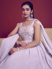 Tantalizing Lilac Sequins Work Georgette Event Wear Ready Made Gown