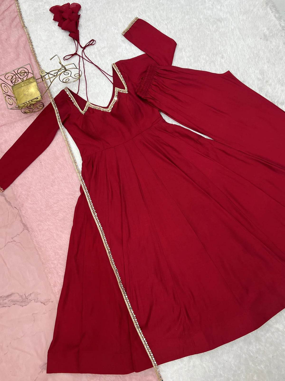 Graceful Maroon Georgette Traditional Anarkali Gown With Dupatta