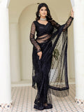 Stylish Black Net Sequins Embroidered Party Wear Saree With Blouse