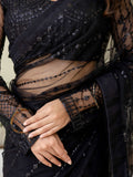 Stylish Black Net Sequins Embroidered Party Wear Saree With Blouse