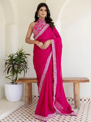 Charming Rani Pink Silk Sequins Embroidered Party Wear Saree