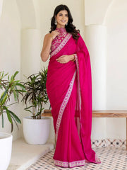 Charming Rani Pink Silk Sequins Embroidered Party Wear Saree