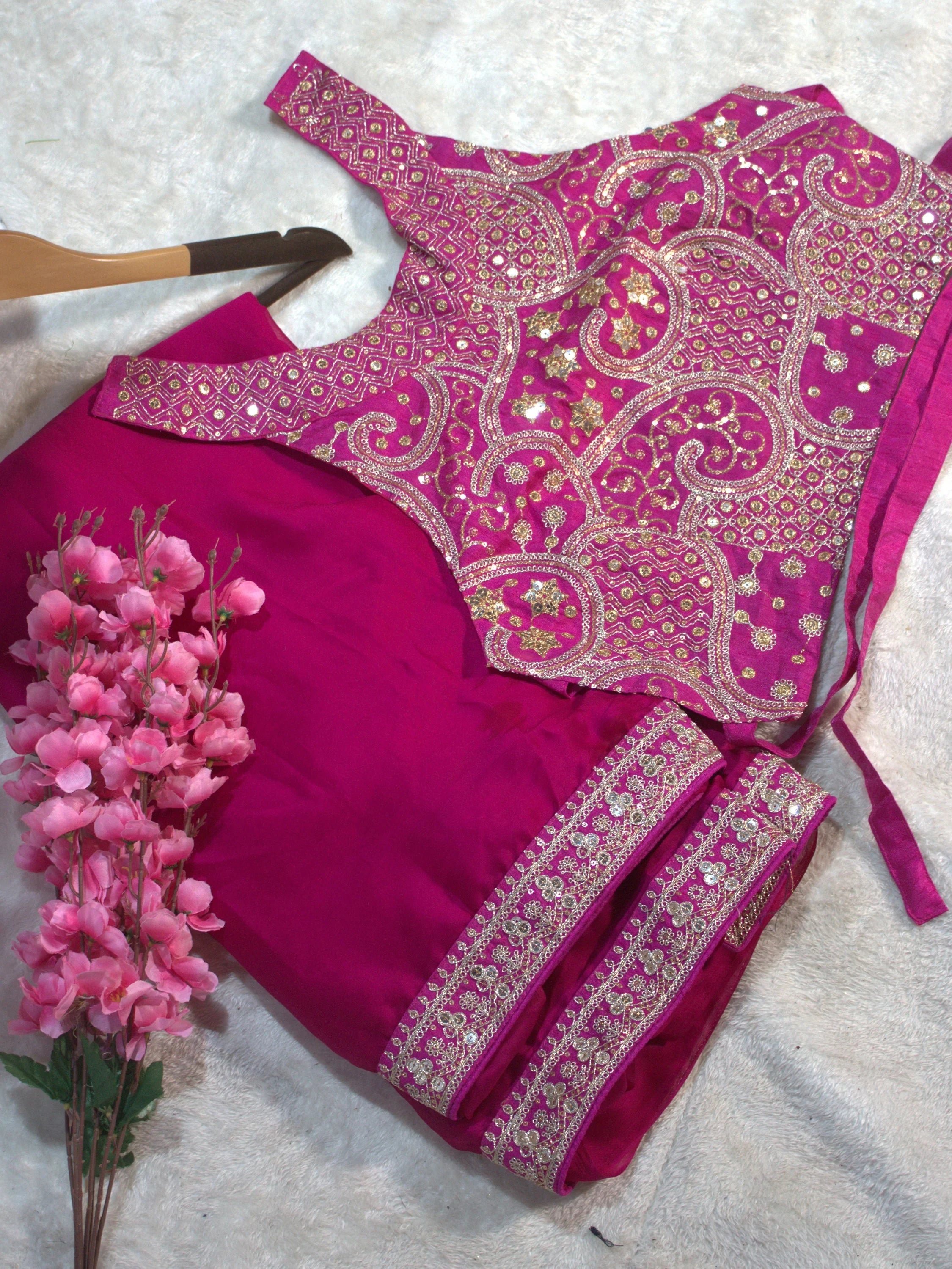Charming Rani Pink Silk Sequins Embroidered Party Wear Saree