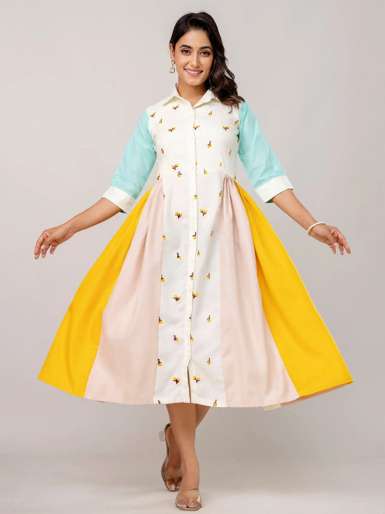 Beautiful White Cotton Embroidered Casual Wear Kurti
