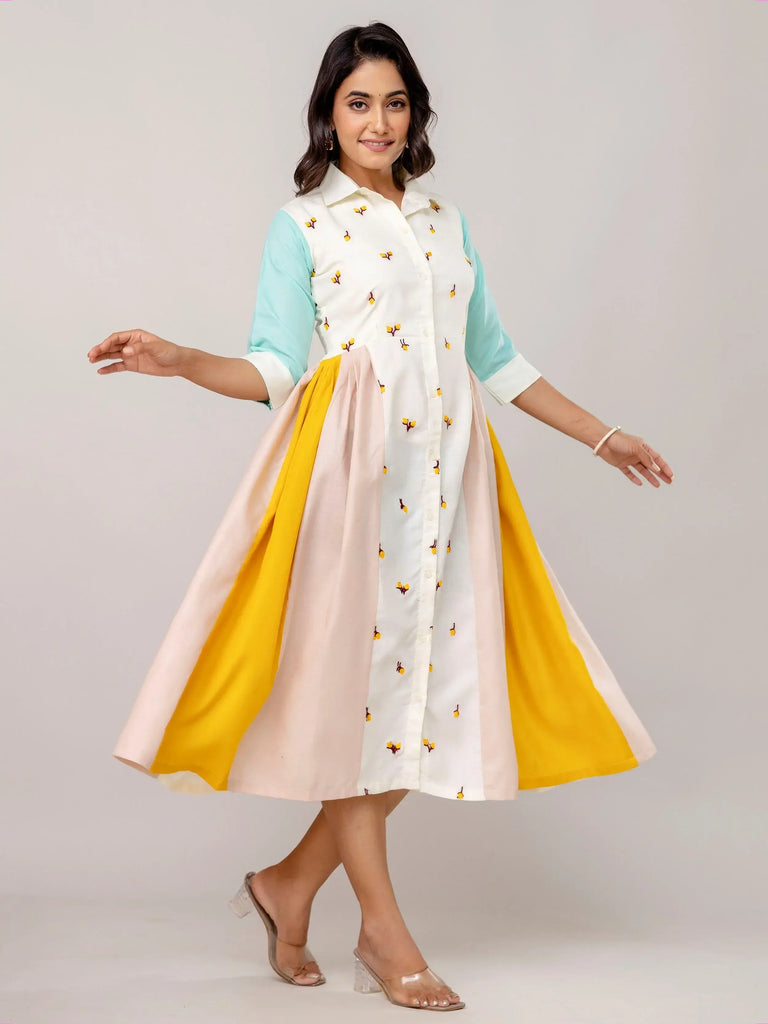 Beautiful White Cotton Embroidered Casual Wear Kurti