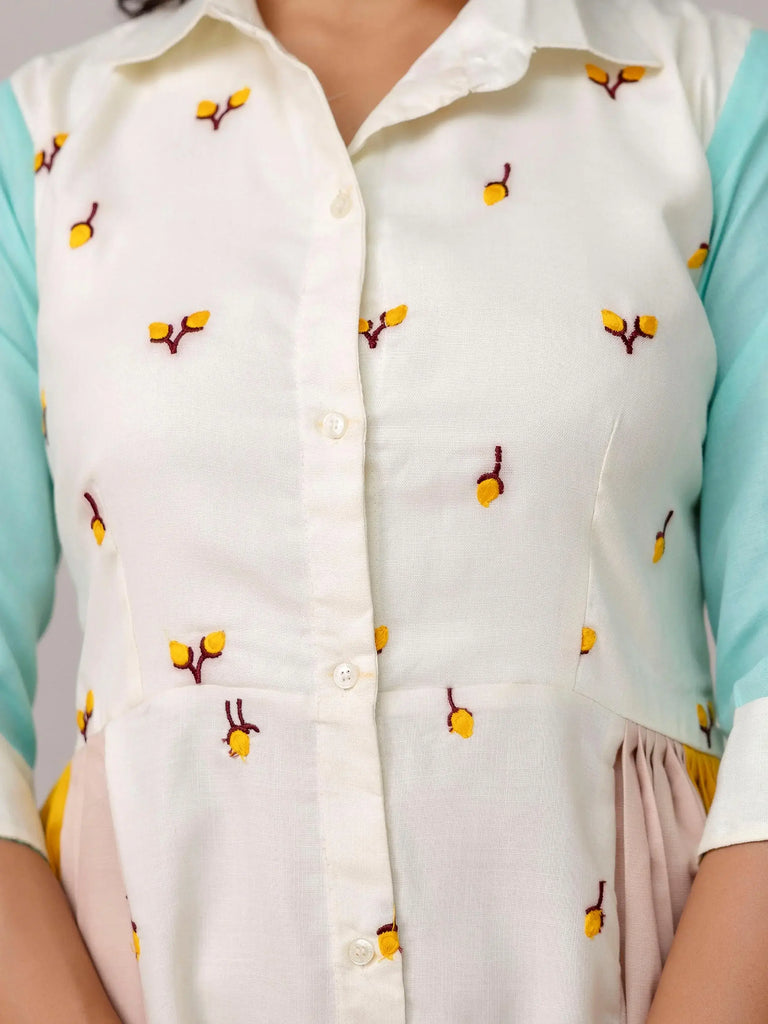 Beautiful White Cotton Embroidered Casual Wear Kurti