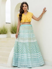 Precious Sky Blue Organza Foil Work Function Wear Lehenga Choli