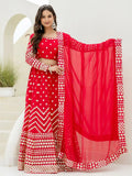 Desirable Red Georgette Foil Work Wedding Lehenga Choli
