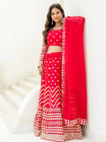 Desirable Red Georgette Foil Work Wedding Lehenga Choli