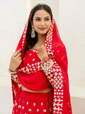 Desirable Red Georgette Foil Work Wedding Lehenga Choli