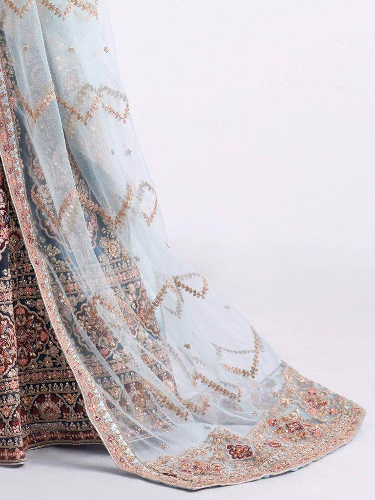 Pleasurable Persian Blue Cording Work Net Bridal Lehenga Choli