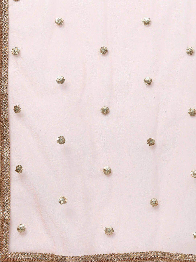 Peach-Coloured & Golden Semi-Stitched Myntra Lehenga & Unstitched Blouse with Dupatta