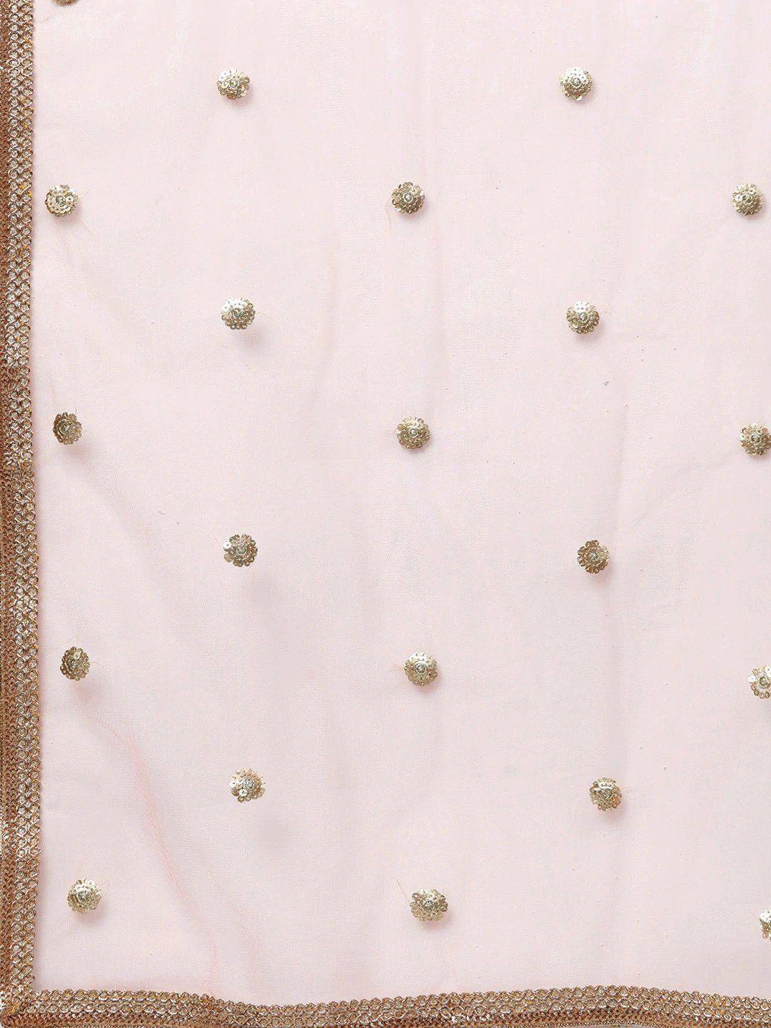 Pink ethnic dupatta with gold floral embellishments and sequin border