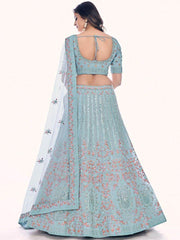 Marvelous Ocean Blue Embroidered Soft Net Lehenga Choli