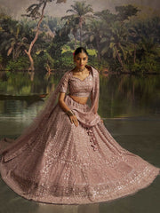 Mesmerizing Mauve Net Sequins Bridesmaid Lehenga Choli With Dupatta