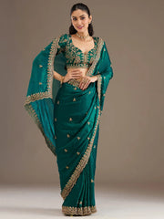 Charming Green Zari Embroidered Silk Reception Wear Saree With Blouse