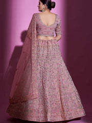 Lovely Peach Thread Embroidered Georgette Lehenga Choli