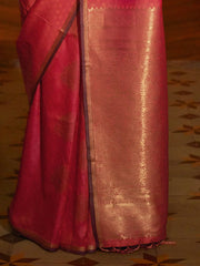 Attractive Coral Pink Handwoven Silk Function Wear Saree With Blouse