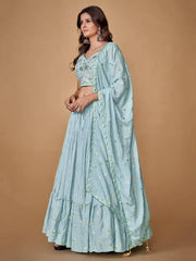 Divine Blue Floral Embroidered Silk Festive look Lehenga choli