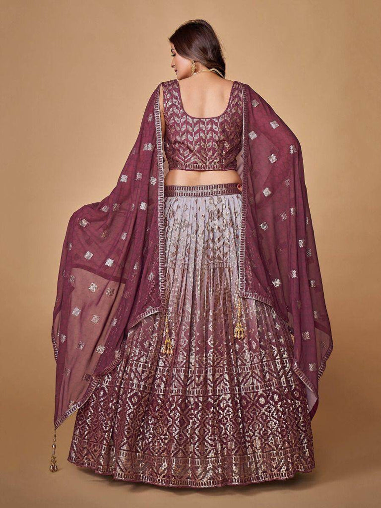 Exquisite Purple Sequined Georgette Marriage Wear Lehenga Choli
