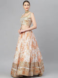 Off White & Peach-Coloured Embellished Sequinned Semi-Stitched Myntra Lehenga
