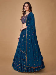 Exotic Navy Blue Floral Embroidered Silk Party Wear Lehenga Choli