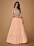Fascinating Peach Floral Embroidered Chiffon Party Lehenga Choli