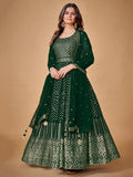 Lavish Emerald Green Sequined Georgette Festive Wear Gown