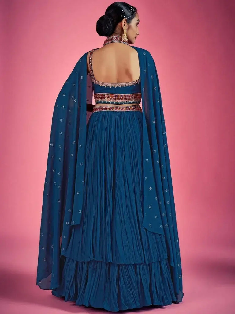 Charming Navy-Blue Thread Embroidered Bridesmaid Lehenga choli
