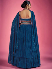 Charming Navy-Blue Thread Embroidered Bridesmaid Lehenga choli