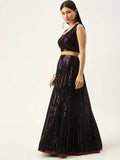 Black Embellished Sequinned Semi-Stitched Myntra Lehenga & Unstitched Blouse With Dupatta