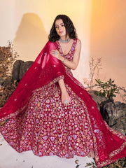 Captivating Pink Hand Worked Soft Net Wedding Wear Lehenga Choli