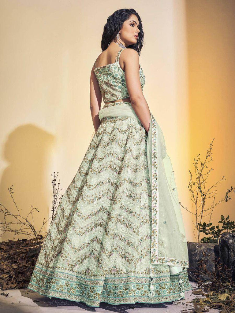 Glamorous Pista Green Hand Worked Net Bridesmaid Lehenga Choli