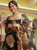 Beautiful Black Floral Printed Organza  Event Wear Lehenga Choli