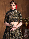 Black Zari Embroidery Raw Silk Wedding Lehenga Choli With Dupatta