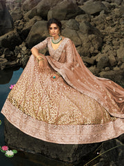 Fabulous Brown Sequins Net Wedding Wear Plus Size Lehenga Choli