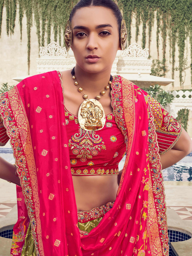 Dazzling Green Embroidered Organza Wedding Wear Lehenga Choli