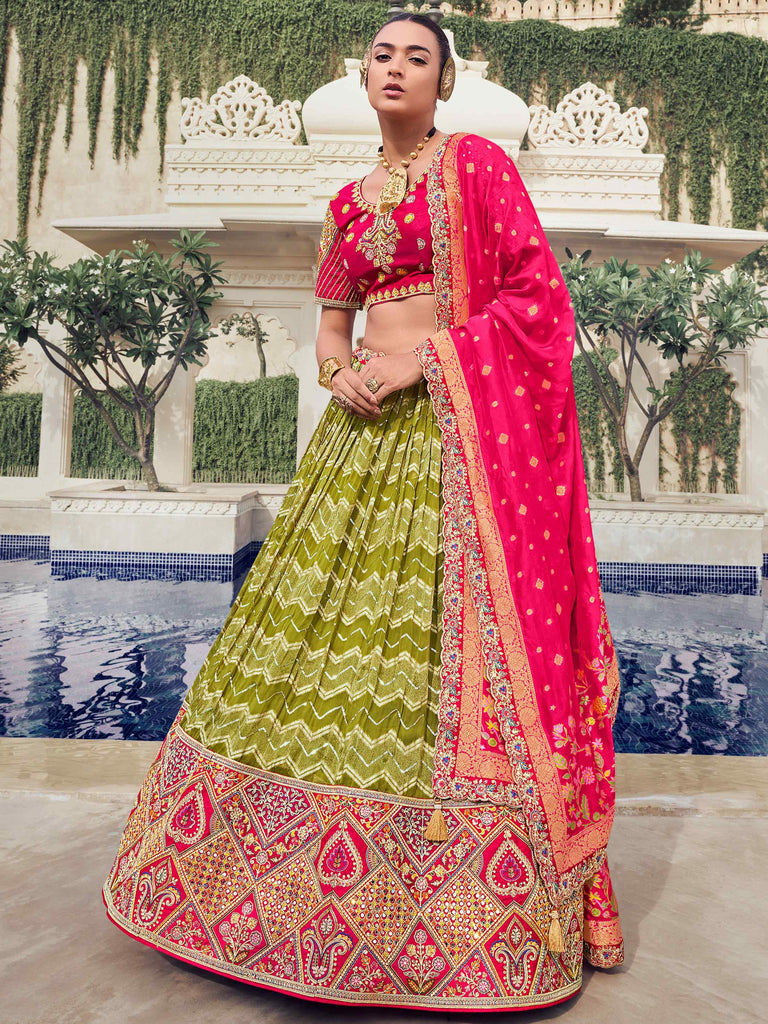 Dazzling Green Embroidered Organza Wedding Wear Lehenga Choli