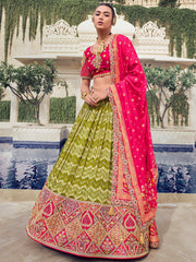 Dazzling Green Embroidered Organza Wedding Wear Lehenga Choli