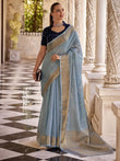 Lovely Sky Blue Zari Weaving Tissue Silk Event Wear Saree With Blouse